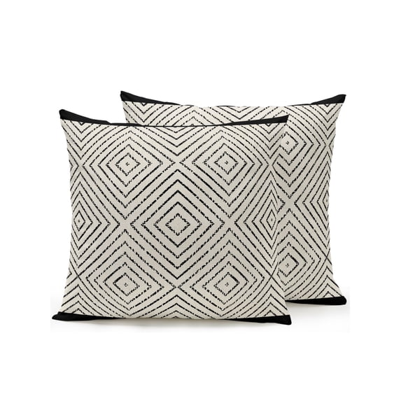 Outdoor Pillows Waterproof, Black Lattice Geometric Bedding Throw Pillows with Insert for Couch Sofa Bed, Aesthetics Luxury Abstract Art 18x18 Inch Pillowcases Decorative Patio Pillow Set of 2