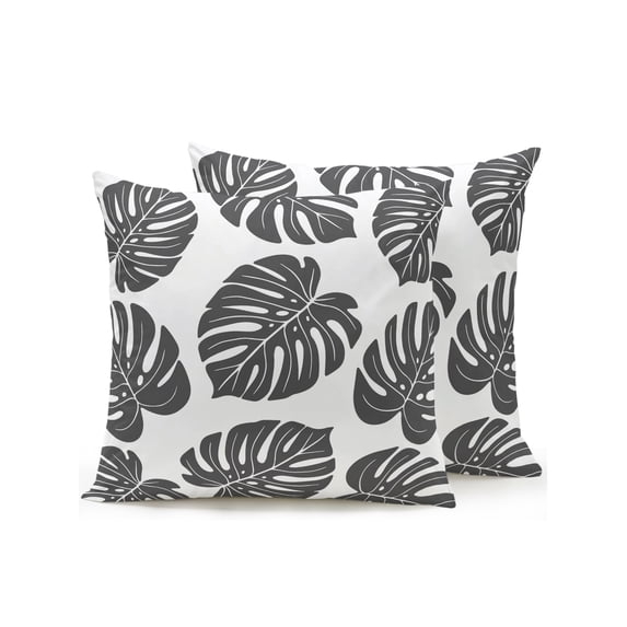 Outdoor Pillows Waterproof, Black Monstera Leaf Bedding Throw Pillows with Insert for Couch Sofa Bed, Tropical Plant Foliage Botanical Boho 16x16 Inch Pillowcases Decorative Patio Pillow Set of 2
