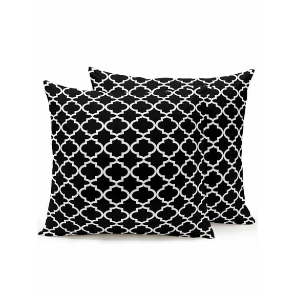 Outdoor Pillows Waterproof, Black Morocco Bedding Throw Pillows with Insert for Couch Sofa Bed, Boho Modern Minimalist Abstract Geometric 18x18 Inch Pillowcases Decorative Patio Pillow Set of 2