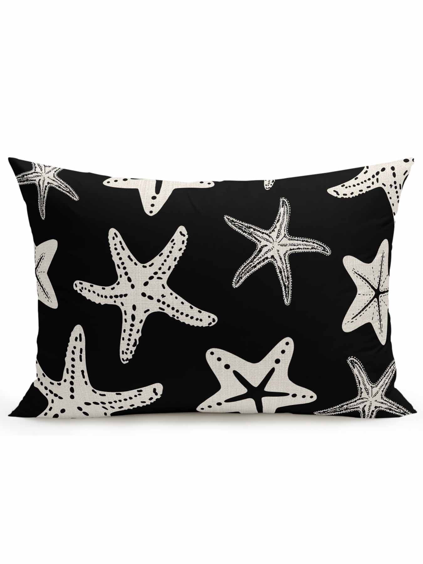 Outdoor Pillows Waterproof, Black Starfish Coastal Bedding Throw Pillows with Insert for Couch Sofa Bed, Nautical Summer Ocean Abstract Art 12x20 Inch Pillowcases Decorative Patio Pillow Set of 1