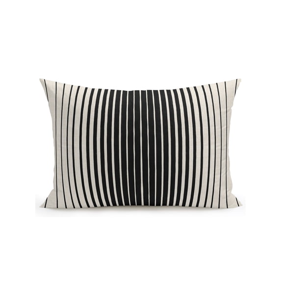 Outdoor Pillows Waterproof, Black Striped Bedding Throw Pillows with Insert for Couch Sofa Bed, Farmhouse Beige Stripes Vintage Rustic 12x20 Inch Pillowcases Decorative Camping Patio Pillow Set of 1