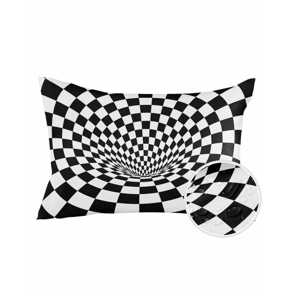 Outdoor Pillows Waterproof, Black White Checkered Throw Pillows with Inserts Included, Modern Abstract Art Indoor Outdoor Decorative Lumbar Pillow for Bed/Couch/Patio 12"x20", 1Pcs