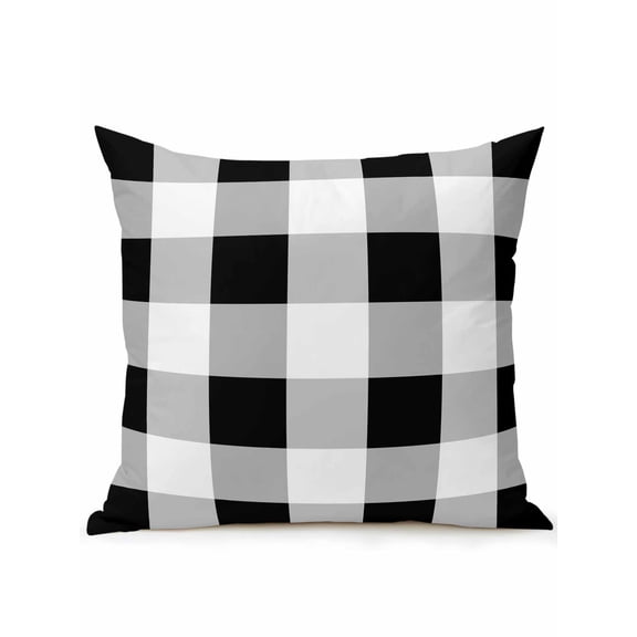 Outdoor Pillows Waterproof, Black White Plaid Bedding Throw Pillows with Insert for Couch Sofa Bed, Spring Farmhouse Buffalo Checkered 16x16 Inch Pillowcases Decorative Camping Patio Pillow Set of 1