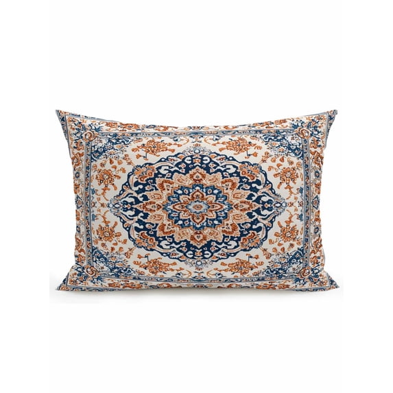 Outdoor Pillows Waterproof, Blue Burnt Orange Boho Bedding Throw Pillows with Insert for Couch Sofa Bed, Antique Southwestern Ethnic 12x20 Inch Pillowcases Decorative Camping Patio Pillow Set of 1