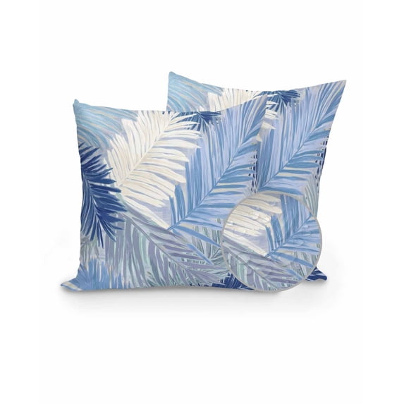 Outdoor Pillows Waterproof, Blue Grey Palm Leaves Throw Pillows with Inserts Included, Summer Tropical Plants Botanical Indoor Outdoor Decorative Lumbar Pillow for Bed/Couch/Patio 16"x16", 2Pcs