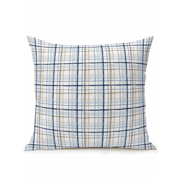 Outdoor Pillows Waterproof, Blue Lines Bedding Throw Pillows with Insert for Couch Sofa Bed, Modern Gingham Plaid Striped Farmhouse 16x16 Inch Pillowcases Decorative Camping Patio Pillow Set of 1