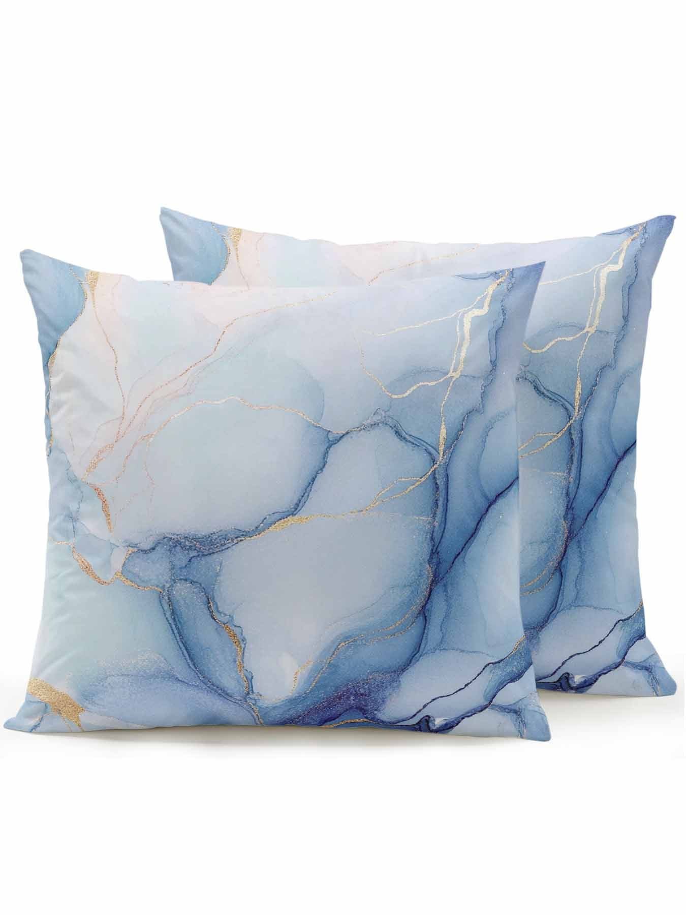 Outdoor Pillows Waterproof, Blue Marble Bedding Throw Pillows with Insert for Couch Sofa Bed, Gradual Modern Abstract Art 18x18 Inch Pillowcases Decorative Camping Patio Pillow Set of 2