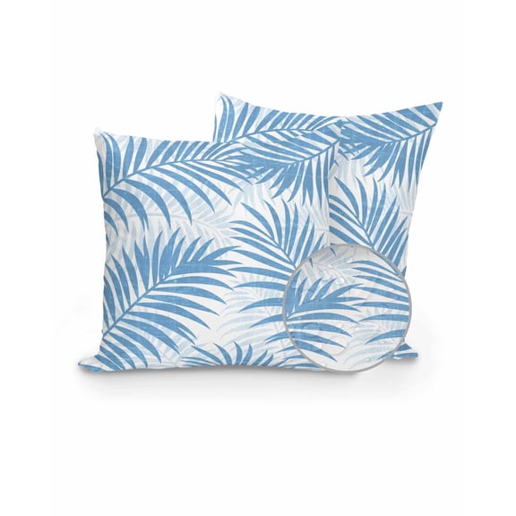 Outdoor Pillows Waterproof, Blue Palm Leaves Throw Pillows with Inserts Included, Summer Botanical Tropical Plants Indoor Outdoor Decorative Lumbar Pillow for Bed/Couch/Patio 16"x16", 2Pcs