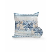 Outdoor Pillows Waterproof, Blue Starfish Coastal Throw Pillows with Inserts Included, Beach Coral Nautical Botanical Vintage Indoor Outdoor Decorative Lumbar Pillow for Bed/Couch/Patio 16"x16", 1Pcs