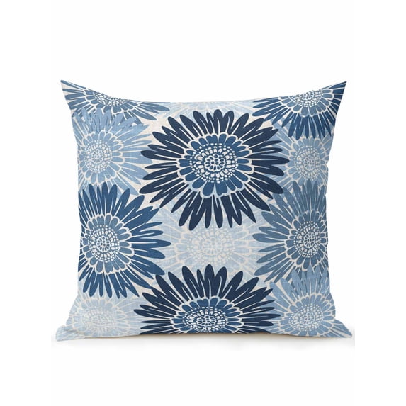 Outdoor Pillows Waterproof, Blue Sunflowers Bedding Throw Pillows with Insert for Couch Sofa Bed, Spring Floral Modern Abstract Art 16x16 Inch Pillowcases Decorative Camping Patio Pillow Set of 1