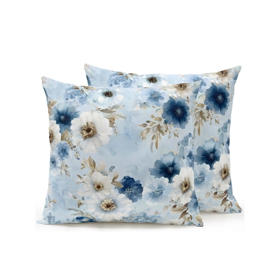 Outdoor Pillows Waterproof, Blue White Floral Bedding Throw Pillows with Insert for Couch Sofa Bed, Oil Painting Farmhouse Chic Flowers 18x18 Inch Pillowcases Decorative Camping Patio Pillow Set of 2