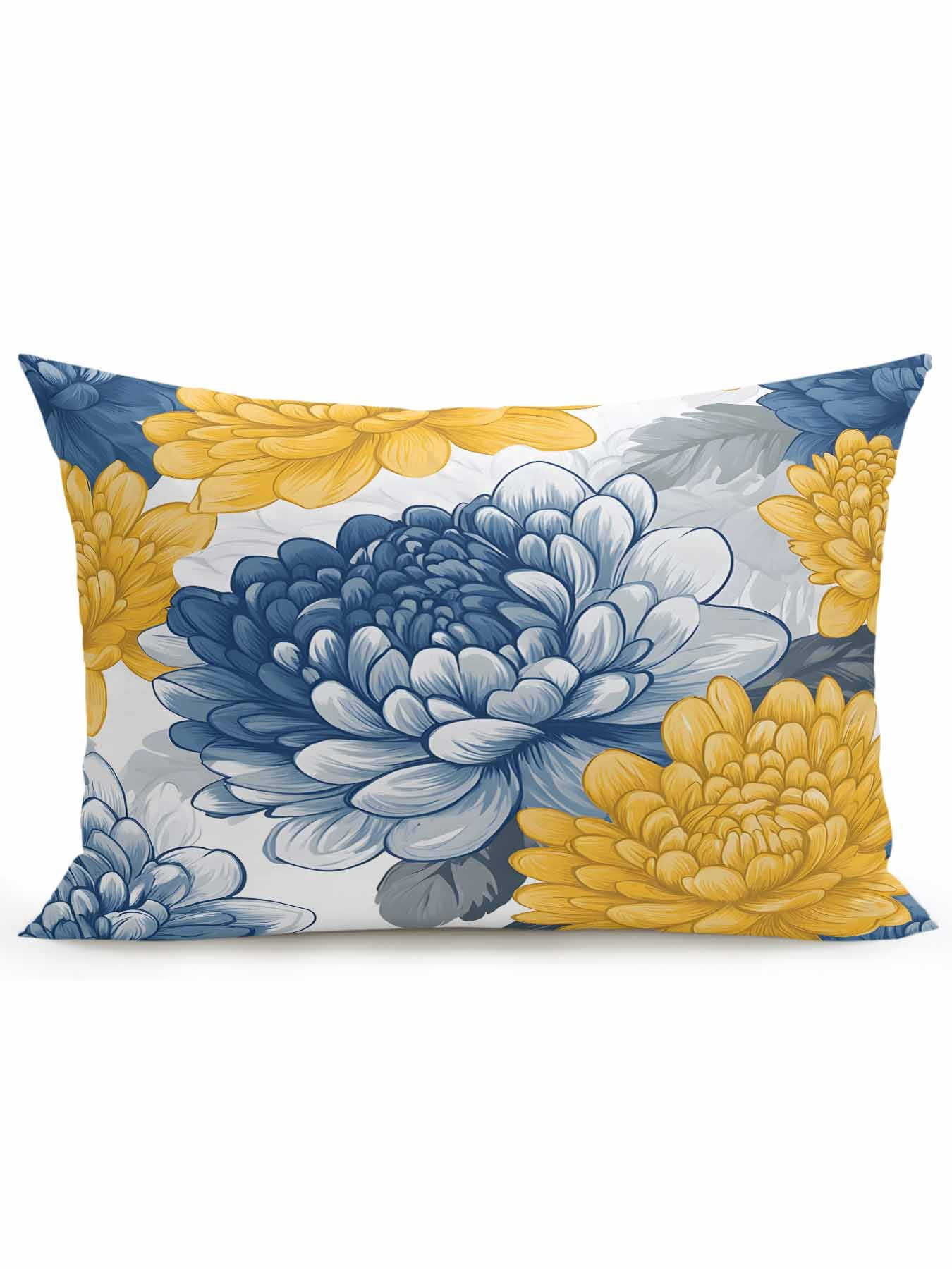 Outdoor Pillows Waterproof, Blue Yellow Spring Floral Bedding Throw Pillows with Insert for Couch Sofa Bed, Summer Botanical Elegant 12x20 Inch Pillowcases Decorative Camping Patio Pillow Set of 1