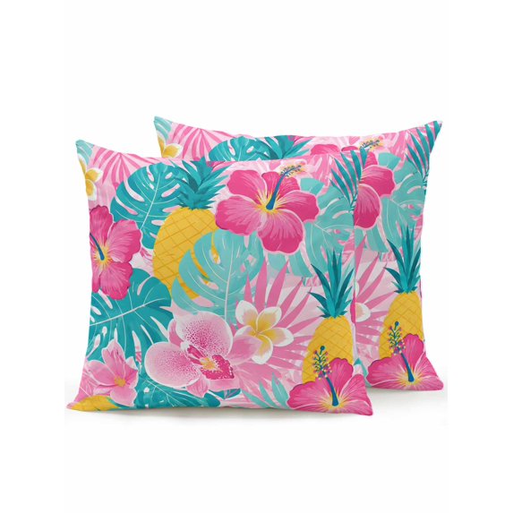 Outdoor Pillows Waterproof, Bohemia Botanical Bedding Throw Pillows with Insert for Couch Sofa Bed, Tropical Monstera Leaf Pineapples Flowers 16x16 Inch Pillowcases Decorative Patio Pillow Set of 2
