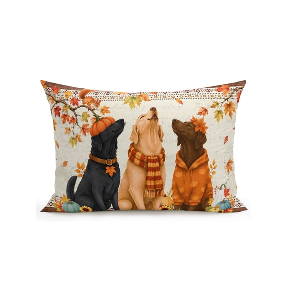 Outdoor Pillows Waterproof, Boho Fall Dog Bedding Throw Pillows with Insert for Couch Sofa Bed, Thanksgiving Autumn Harvest Pumpkin Maple Leaf 12x20 Inch Pillowcases Decorative Patio Pillow Set of 1