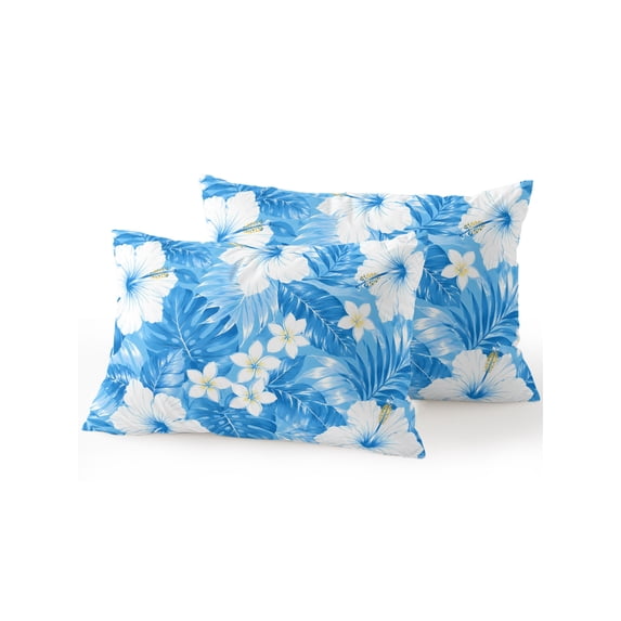 Outdoor Pillows Waterproof, Boho Tropical Botanical Bedding Throw Pillows with Insert for Couch Sofa Bed, Summer Floral Palm Leaves Blue 12x20 Inch Pillowcases Decorative Patio Pillow Set of 2