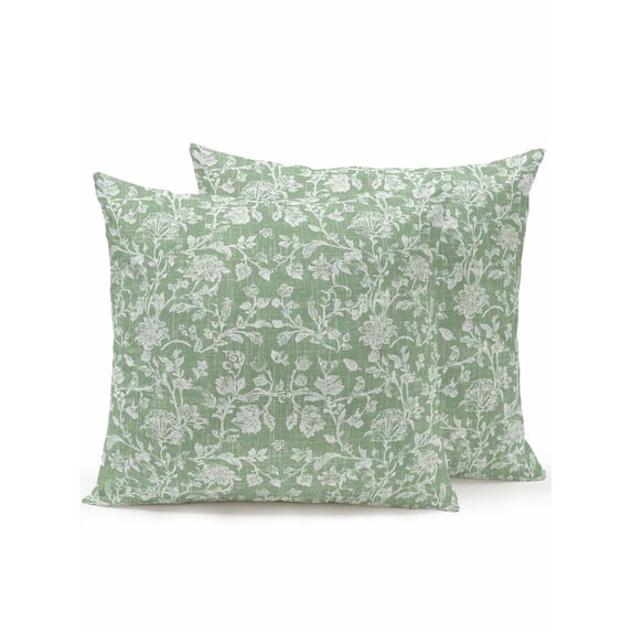 Outdoor Pillows Waterproof, Botanical Rose Bedding Throw Pillows with Insert for Couch Sofa Bed, Vintage Sage Green Floral Leaf Summer Farmhouse 16x16 Inch Pillowcases Patio Pillow Set of 2