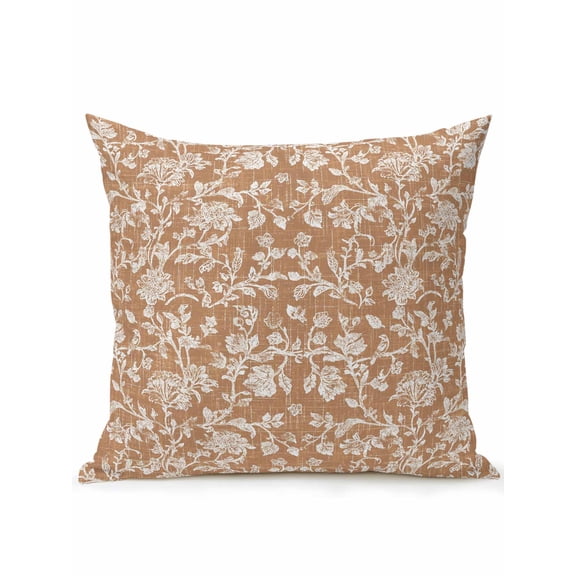 Outdoor Pillows Waterproof, Botanical Rose Bud Bedding Throw Pillows with Insert for Couch Sofa Bed, Vintage Brown Floral Leaves Farmhouse 18x18 Inch Pillowcases Decorative Patio Pillow Set of 1