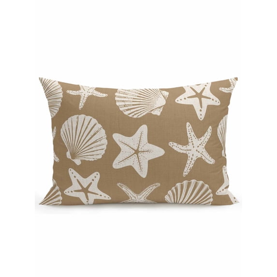 Outdoor Pillows Waterproof, Brown Coastal Starfish Bedding Throw Pillows with Insert for Couch Sofa Bed, Ocean Sea Shells Nautical Marine 12x20 Inch Pillowcases Decorative Patio Pillow Set of 1