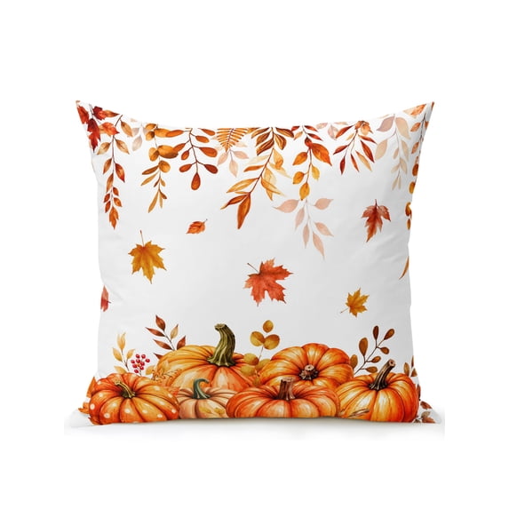 Outdoor Pillows Waterproof, Burnt Orange Pumpkins Fall Bedding Throw Pillows with Insert for Couch Sofa Bed, Thanksgiving Weeping Maple Leaves 16x16 Inch Pillowcases Decorative Patio Pillow Set of 1