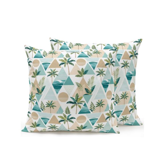 Outdoor Pillows Waterproof, Coastal Botanical Bedding Throw Pillows with Insert for Couch Sofa Bed, Tropical Palm Tree Abstract Geometric 16x16 Inch Pillowcases Decorative Patio Pillow Set of 2