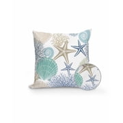 Outdoor Pillows Waterproof, Coastal Starfish Throw Pillows with Inserts Included, Nautical Coral Shell Nautical Beach Ocean Indoor Outdoor Decorative Lumbar Pillow for Bed/Couch/Patio 16"x16", 1Pcs