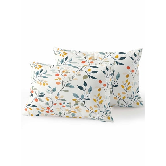 Outdoor Pillows Waterproof, Colorful Botanical Spring Bedding Throw Pillows with Insert for Couch Sofa Bed, Farmhouse Summer Leaves 12x20 Inch Pillowcases Decorative Camping Patio Pillow Set of 2