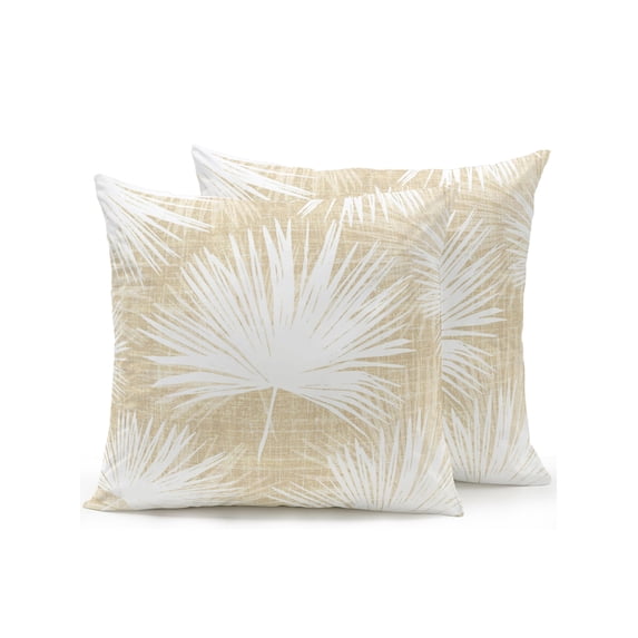 Outdoor Pillows Waterproof, Cream Palm Leaves Coastal Bedding Throw Pillows with Insert for Couch Sofa Bed, Summer Tropical Botanical Boho 16x16 Inch Pillowcases Decorative Patio Pillow Set of 2