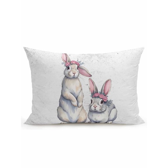 Outdoor Pillows Waterproof, Easter Bunny Bedding Throw Pillows with Insert for Couch Sofa Bed, Cute Rabbits with Rings Retro Country 12x20 Inch Pillowcases Decorative Camping Patio Pillow Set of 1