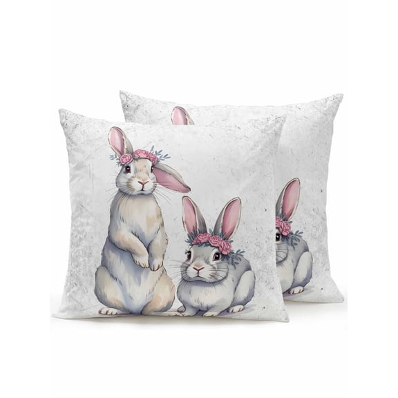 Outdoor Pillows Waterproof, Easter Bunny Bedding Throw Pillows with Insert for Couch Sofa Bed, Cute Rabbits with Rings Retro Country 16x16 Inch Pillowcases Decorative Camping Patio Pillow Set of 2