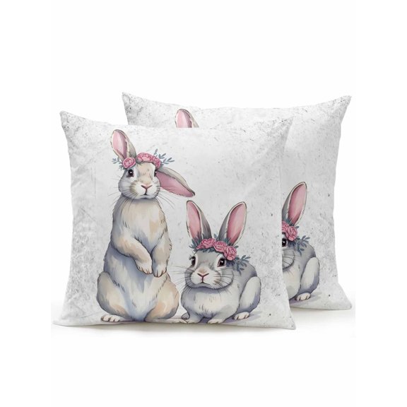 Outdoor Pillows Waterproof, Easter Bunny Bedding Throw Pillows with Insert for Couch Sofa Bed, Cute Rabbits with Rings Retro Country 18x18 Inch Pillowcases Decorative Camping Patio Pillow Set of 2