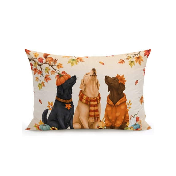 Outdoor Pillows Waterproof, Fall Dog Bedding Throw Pillows with Insert for Couch Sofa Bed, Thanksgiving Autumn Harvest Pumpkin Leaf Orange 12x20 Inch Pillowcases Decorative Patio Pillow Set of 1