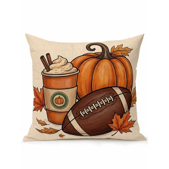Outdoor Pillows Waterproof, Fall Thanksgiving Bedding Throw Pillows with Insert for Couch Sofa Bed, Football Pumpkins Maple Leaves Beige 16x16 Inch Pillowcases Decorative Patio Pillow Set of 1