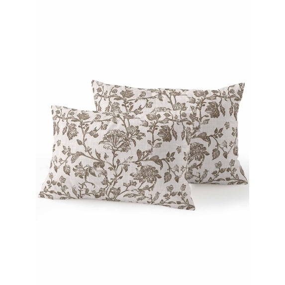 Outdoor Pillows Waterproof, Farmhouse Brown Bedding Throw Pillows with Insert for Couch Sofa Bed, Vintage Flower Leaf Botanical Plant 12x20 Inch Pillowcases Decorative Camping Patio Pillow Set of 2