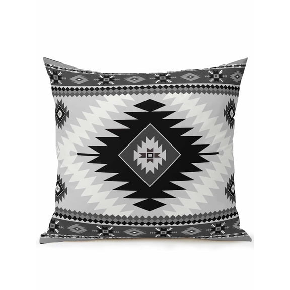 Outdoor Pillows Waterproof, Gray Boho Bedding Throw Pillows with Insert for Couch Sofa Bed, Southwestern Ethnic Abstract Geometric 16x16 Inch Pillowcases Decorative Camping Patio Pillow Set of 1