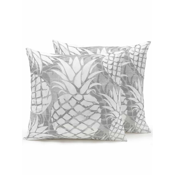 Outdoor Pillows Waterproof, Grey Pineapple Bedding Throw Pillows with Insert for Couch Sofa Bed, Tropical Summer Botanical Fruits 18x18 Inch Pillowcases Decorative Camping Patio Pillow Set of 2