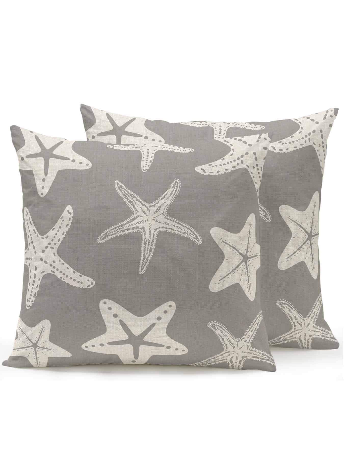 Outdoor Pillows Waterproof, Grey Starfish Coastal Bedding Throw Pillows with Insert for Couch Sofa Bed, Nautical Summer Ocean Abstract Art 18x18 Inch Pillowcases Decorative Patio Pillow Set of 2