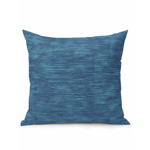 Outdoor Pillows Waterproof, Indigo Blue Solid Color Bedding Throw Pillows with Insert for Couch Sofa Bed, Minimalist Vintage Linen Texture 18x18 Inch Pillowcases Decorative Patio Pillow Set of 1