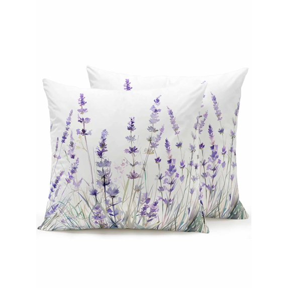 Outdoor Pillows Waterproof, Lavender Floral Bedding Throw Pillows with Insert for Couch Sofa Bed, Spring Flowers Botanical Plants 16x16 Inch Pillowcases Decorative Camping Patio Pillow Set of 2