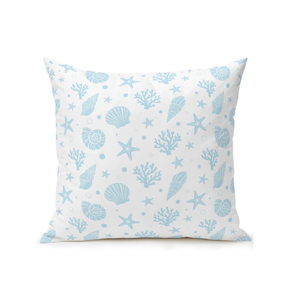 Outdoor Pillows Waterproof, Light Blue Coastal Bedding Throw Pillows with Insert for Couch Sofa Bed, Nautical Starfish Coral Shell Ocean 16x16 Inch Pillowcases Decorative Patio Pillow Set of 1