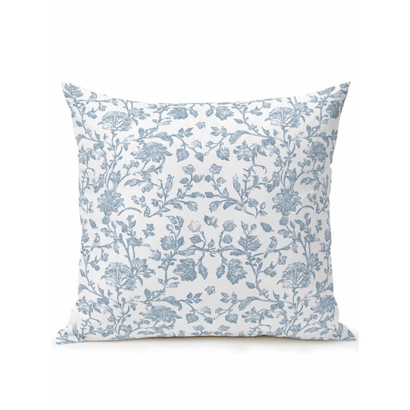 Outdoor Pillows Waterproof, Light Blue Flower Bedding Throw Pillows with Insert for Couch Sofa Bed, Vintage Farmhouse Boho Leaf Spring 16x16 Inch Pillowcases Decorative Camping Patio Pillow Set of 1