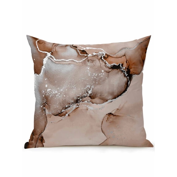 Outdoor Pillows Waterproof, Marble Brown Bedding Throw Pillows with Insert for Couch Sofa Bed, Modern Abstract Ink Painting Luxury 16x16 Inch Pillowcases Decorative Camping Patio Pillow Set of 1