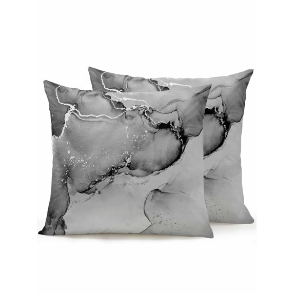 Outdoor Pillows Waterproof, Marble Grey Bedding Throw Pillows with Insert for Couch Sofa Bed, Modern Abstract Ink Painting Luxury 16x16 Inch Pillowcases Decorative Camping Patio Pillow Set of 2