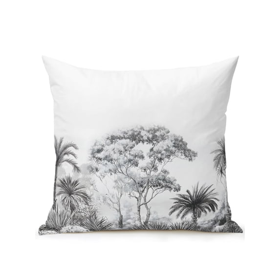 Outdoor Pillows Waterproof, Mist Forest Bedding Throw Pillows with Insert for Couch Sofa Bed, Grey Nature Tropical Plants Palm Tree Herbs 18x18 Inch Pillowcases Decorative Patio Pillow Set of 1