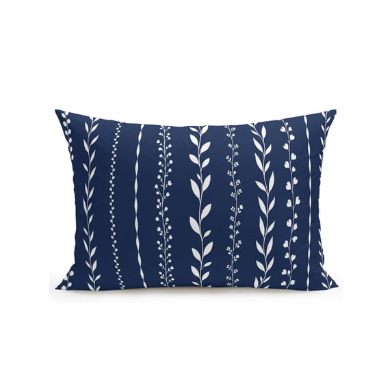 Outdoor Pillows Waterproof, Modern Simple Lines Bedding Throw Pillows with Insert for Couch Sofa Bed, Rustic Leaf Vertical Stripes Navy Blue 12x20 Inch Pillowcases Decorative Patio Pillow Set of 1