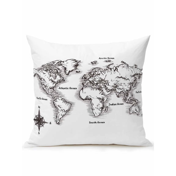 Outdoor Pillows Waterproof, Nautical Map Bedding Throw Pillows with Insert for Couch Sofa Bed, Coastal Vintage Ocean Map Compass 16x16 Inch Pillowcases Decorative Camping Patio Pillow Set of 1