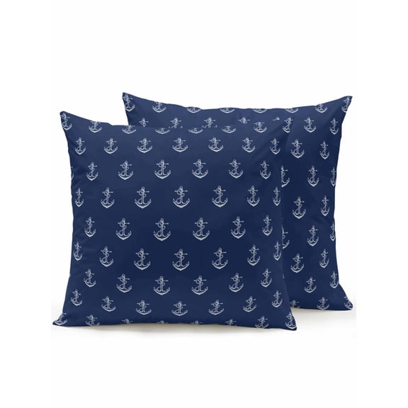 Outdoor Pillows Waterproof, Navy Blue Anchor Bedding Throw Pillows with Insert for Couch Sofa Bed, Nautical Coastal Summer Ocean Ship 16x16 Inch Pillowcases Decorative Camping Patio Pillow Set of 2