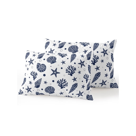 Outdoor Pillows Waterproof, Navy Blue Coastal Bedding Throw Pillows with Insert for Couch Sofa Bed, Nautical Starfish Coral Shell Ocean 12x20 Inch Pillowcases Decorative Camping Patio Pillow Set of 2
