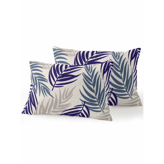 Outdoor Pillows Waterproof, Navy Blue Grey Palm Leaves Bedding Throw Pillows with Insert for Couch Sofa Bed, Tropical Summer Beach 12x20 Inch Pillowcases Decorative Camping Patio Pillow Set of 2