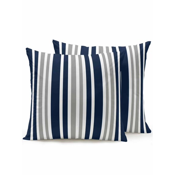 Outdoor Pillows Waterproof, Navy Blue Grey Striped Bedding Throw Pillows with Insert for Couch Sofa Bed, Modern Minimalist Ombre Lines 16x16 Inch Pillowcases Decorative Camping Patio Pillow Set of 2