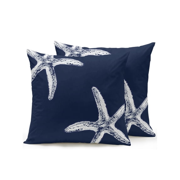 Outdoor Pillows Waterproof, Navy Blue Starfish Coastal Bedding Throw Pillows with Insert for Couch Sofa Bed, Seaside Nautical Summer Ocean 18x18 Inch Pillowcases Decorative Patio Pillow Set of 2